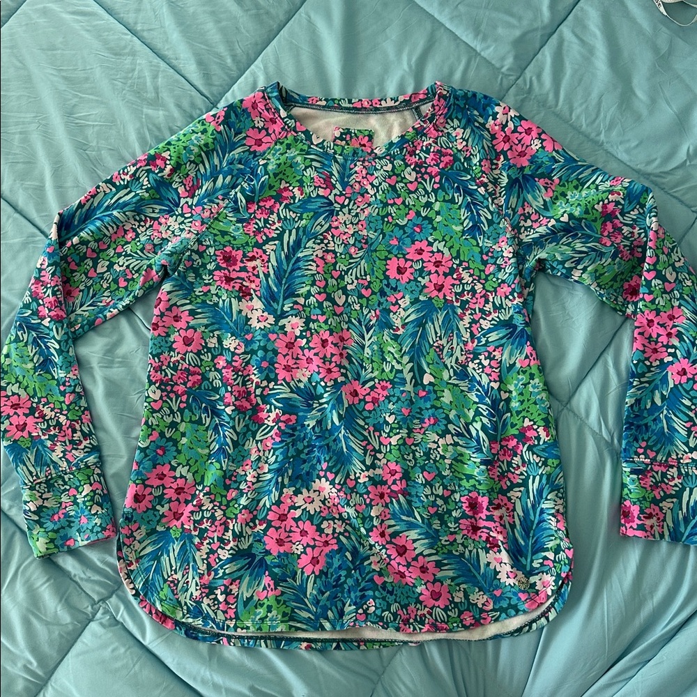 EUC Lilly Pulitzer Blythe Luxletic sweatshirt pullover  Floral Top Size L